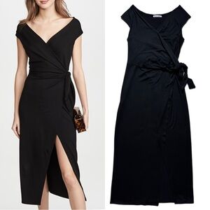 Reformation Sage Black Jersey Tencel Vneck Wrap Midi Dress S